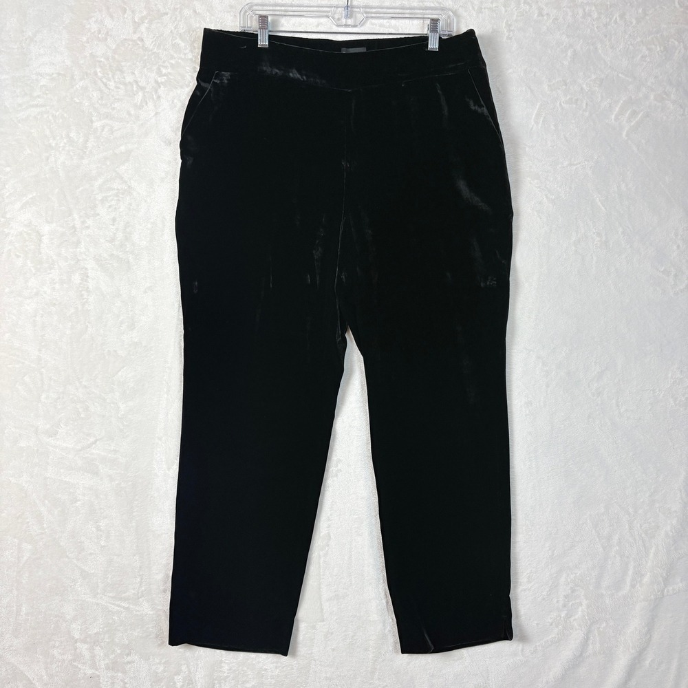 Talbots Velvet Trousers Womens 14 Black Good Straight Leg High Rise Side Zip